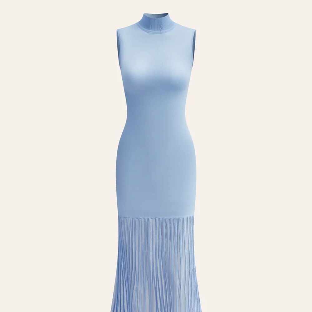 NWT- Commense Blue Maxi Dress with Sheer Skirt